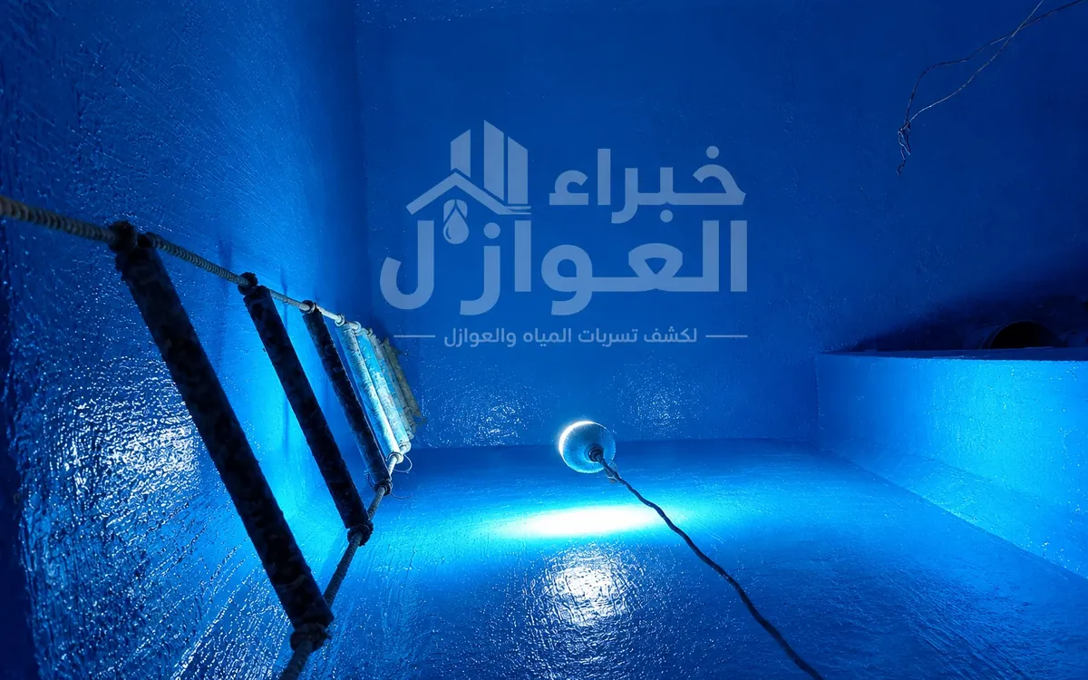 داخل خزان مياه بعد تنفيذ طبقة العزل الداخلية